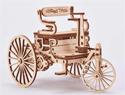 Wood Trick have produced a miniature version of the automobile that launched the whole automotive industry. Do you recall the original car's appearance? It appeared more like a tricycle than a sophisticated automobile to modern eyes. In 1886, Carl Friedrich Benz created the first automobile. When the inventor unveiled his automobile to the public on January 29, it had a 11mph top-speed engine. Complexity 3 level Model Dimensions 245*135*150 mm Number of pieces 152 Assembly time 2-3 hours