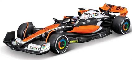 Burago B18-38088P 1/43rd McLaren F1 2023 MCL 60 #81 Oscar Piastri w/Helmet and Showcase Model