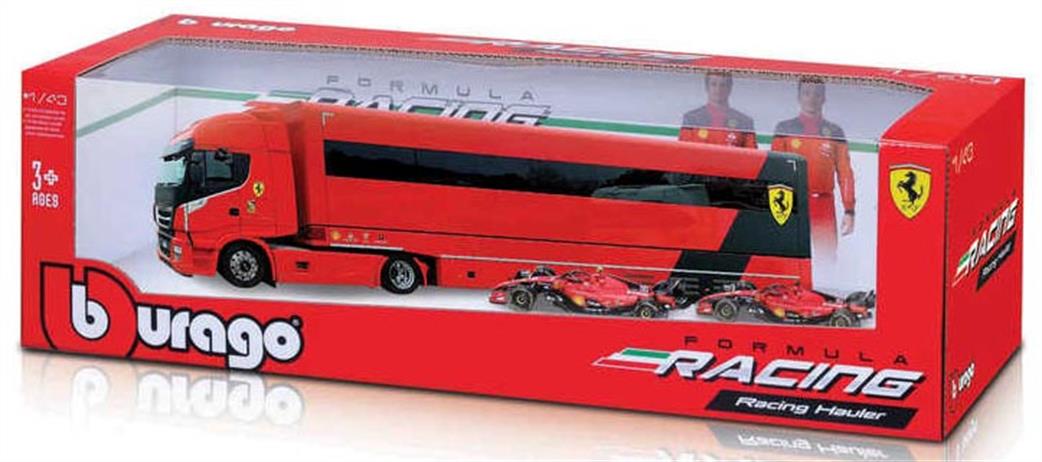 Burago 1/43 B18-36847 F1 Ferrari Iveco S-Way 570 Racing Transporter with Two Cars