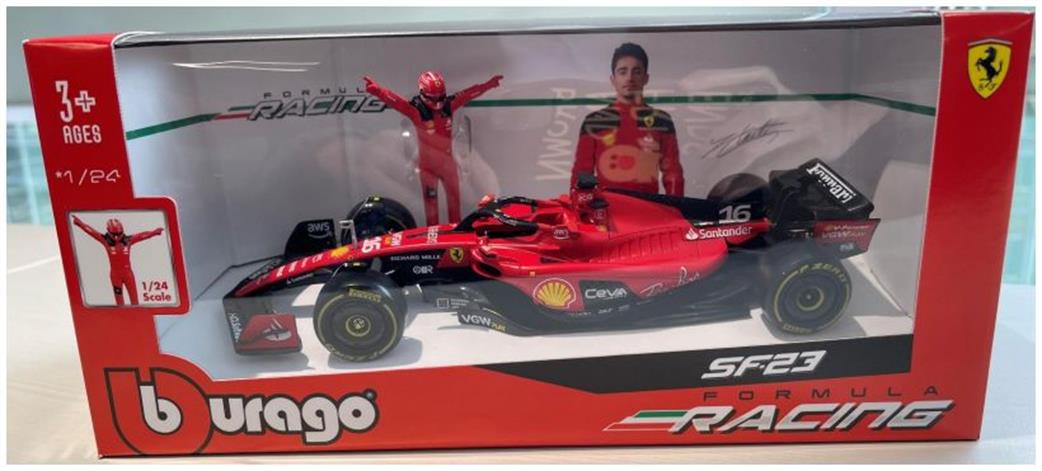Burago 1/24 B18-26809 F1 2023 Ferrari SF-23 with Driver Figure Leclerc