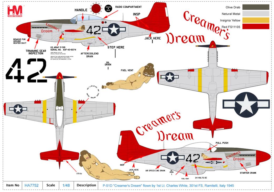 Hobby Master 1/48 HA7752 P-51D Mustang Creamers Dream Lt Charles White