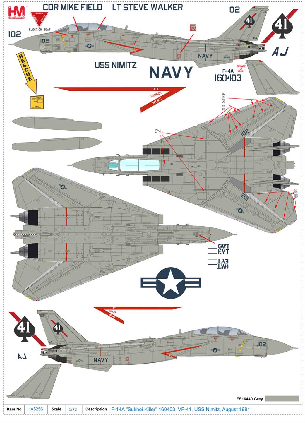 Hobby Master 1/72 HA5256 Grumman F-14A Tomcat Sukhoi Killer VF-41 USS Nimitz August 1981