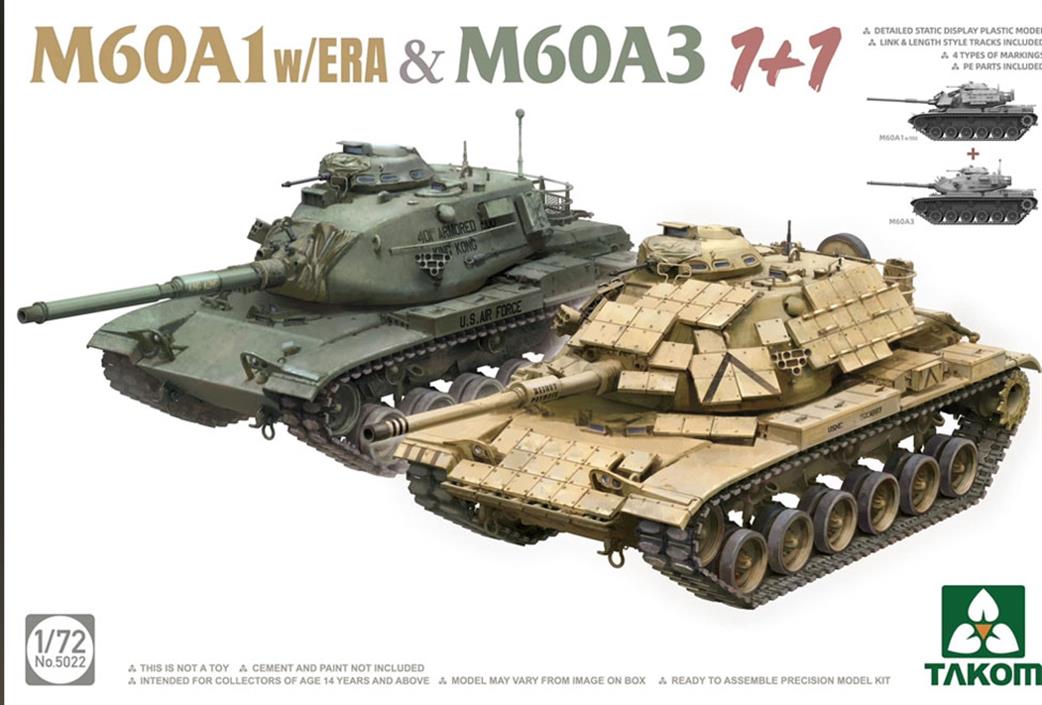 Takom 1/72 5022 M60A1 And M60A3 US MBT Plastic Kit Twin Pack