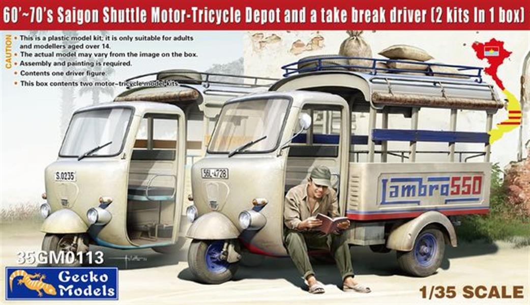 Gecko Models 1/35 35GM0113 60 70s Saigon Shuttle Motor-Tricycle depot and take a break driver