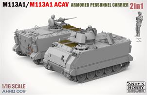 Price to be AdvisedThe kit is a two in one kit so you can build either the M113A1 or the ACAV version The kit includes workable tracks and working suspension, Interior crew cab detail, hatch can be built opened or closed. A 1:16 scale figure is also included