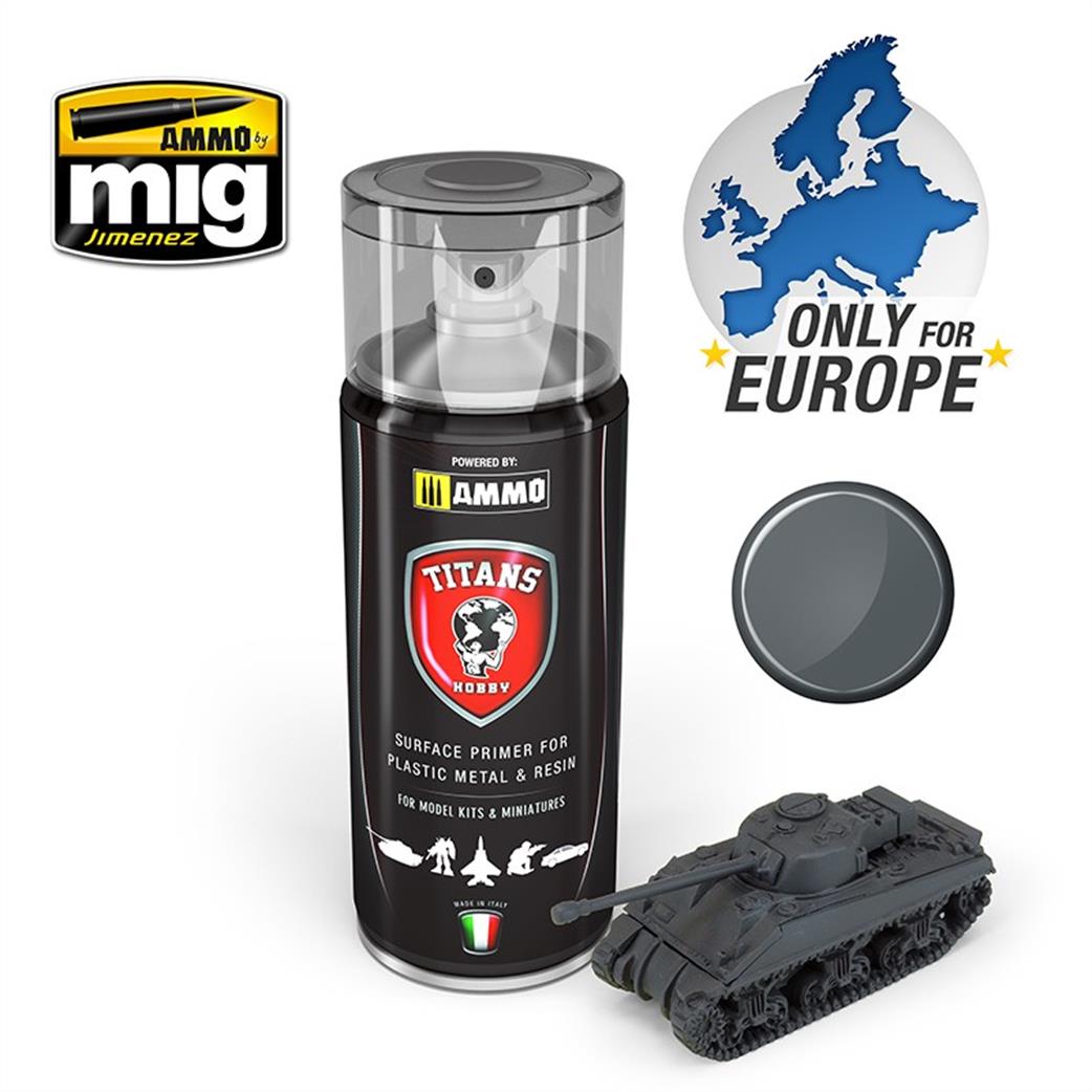 Ammo of Mig Jimenez  TTH112 Titans Hobby German Dark Grey Matt Primer 400ml Spray Can