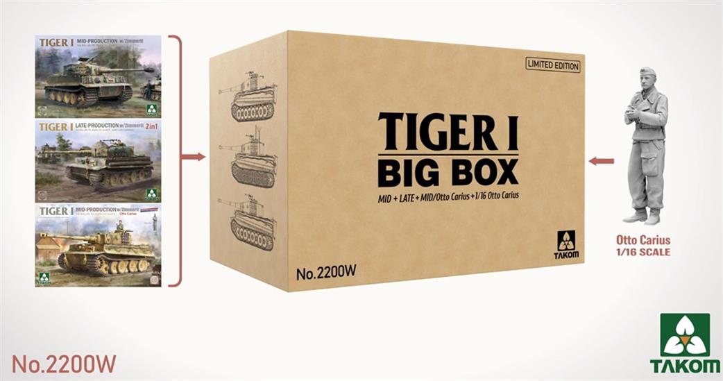 Takom 1/35 02200W Tiger 1 Big Box Limited Edition Special 3 x Tiger And 1 Figure