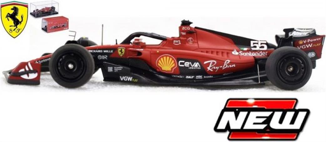 Burago 1/24 B18-26808S Ferrari SF-23 #55 Sainz with Helmet F1 2023 Diecast Model