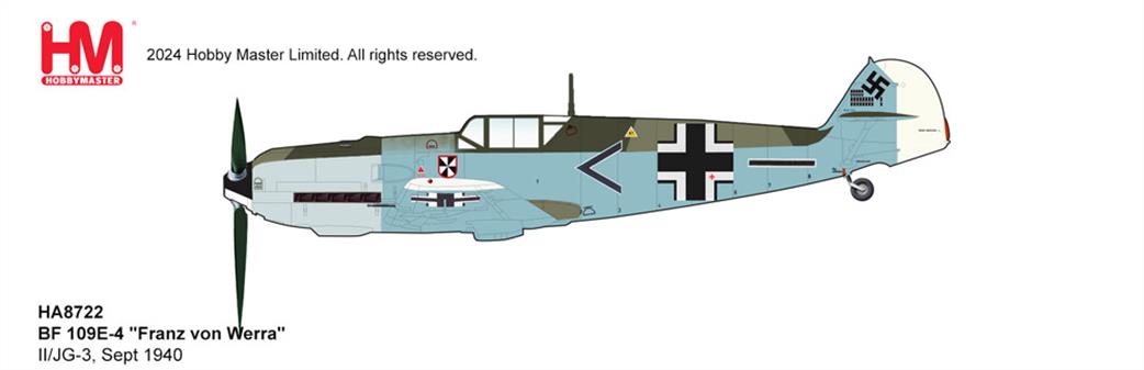 Hobby Master 1/48 HA8722 Messerschmitt Bf109E-4 Franz von Werra German WW2 Fighter Model