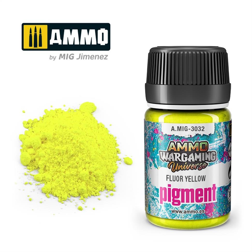 Ammo of Mig Jimenez  A.MIG-3032 Fluorescent Yellow Weathering Pigment 35ml Jar