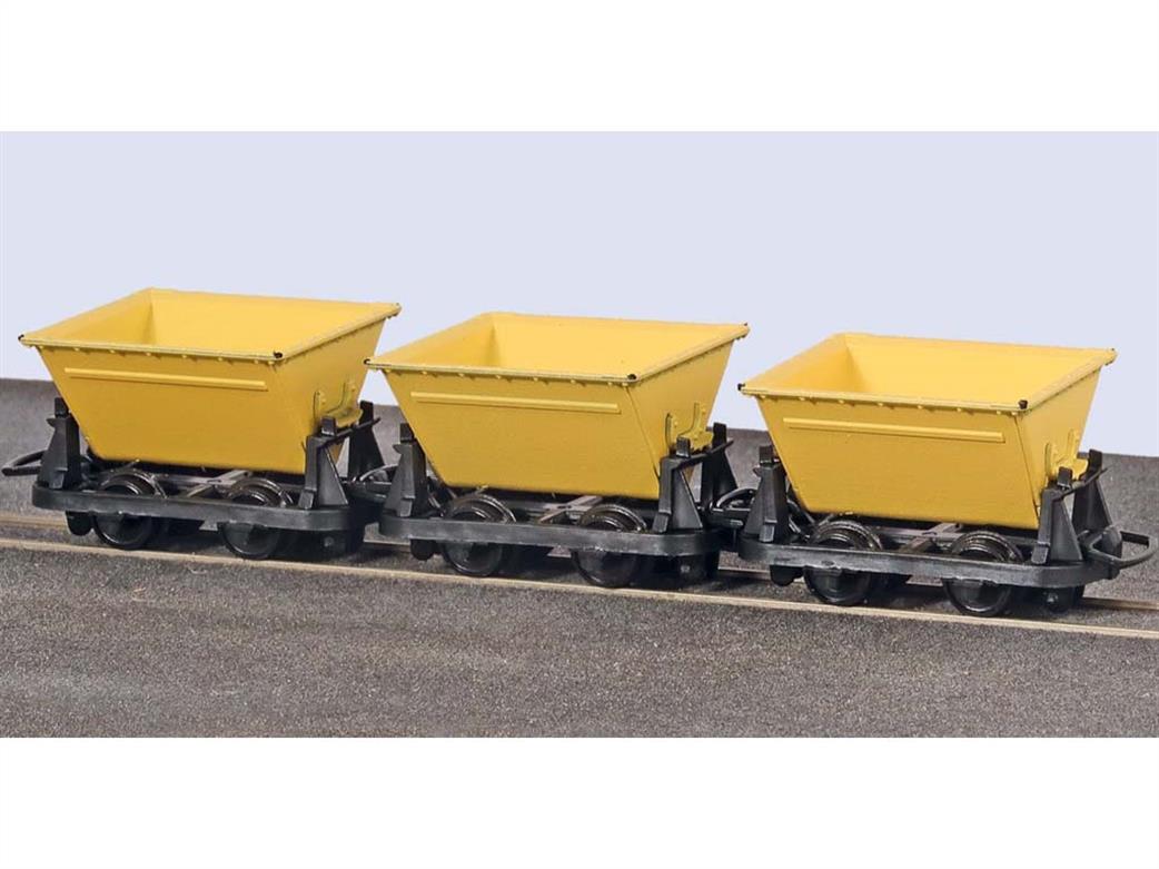 Peco OO9 GR-332 Side Tipping Skip Wagons Yellow Pack of 3