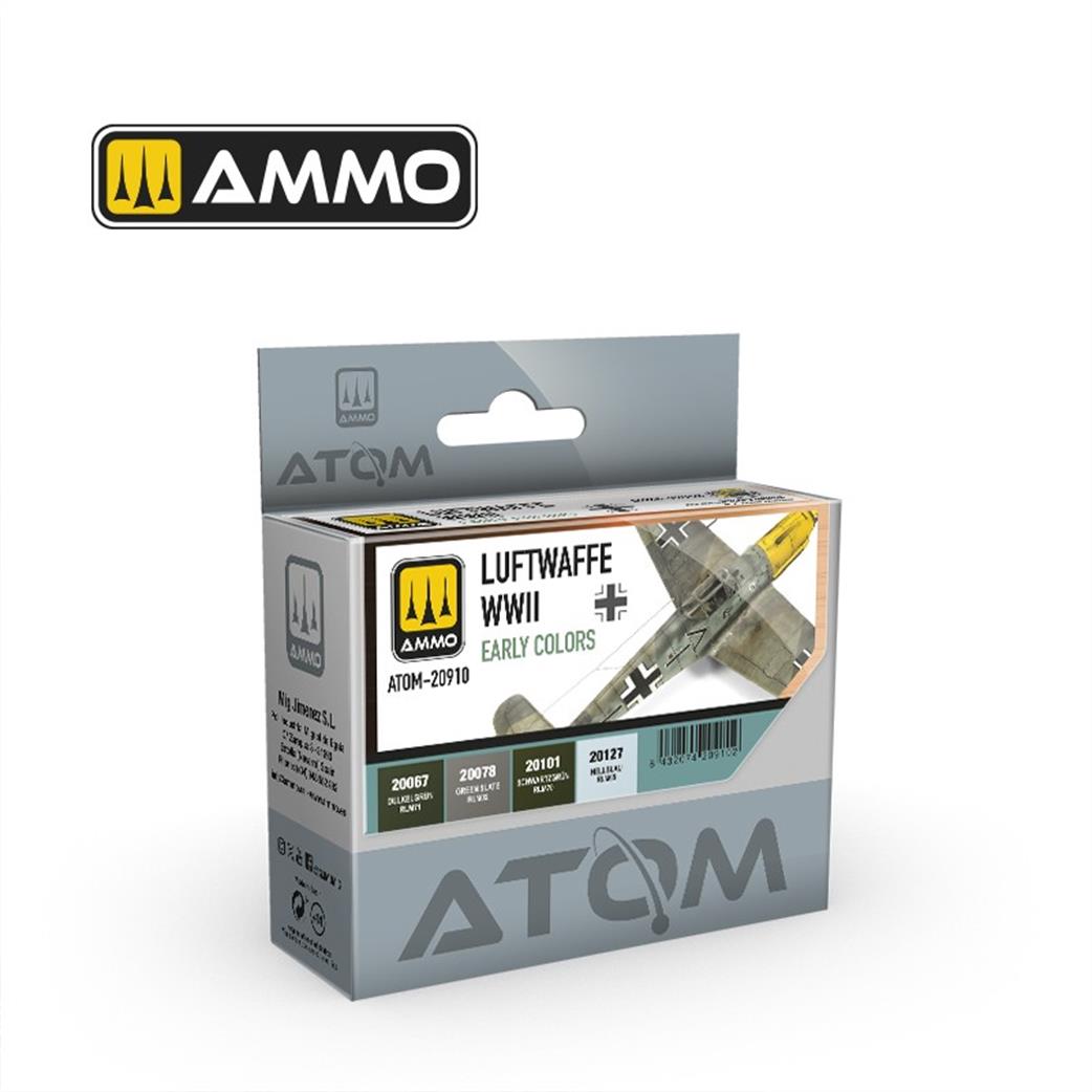 Ammo of Mig Jimenez  Atom-20910 Atom Luftwaffe Early Colours  Paint Set WW2 4 20ml Acrylic Paints