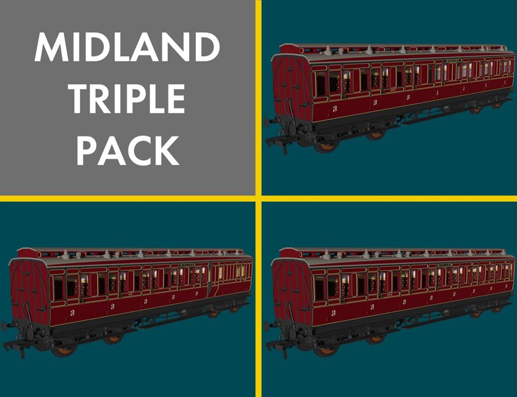 Rapido Trains OO 978005 Midland Railway 48' Evolution Bogie Coach Non-Corridor Triple Pack