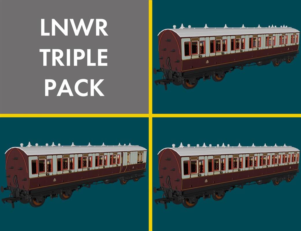 Rapido Trains OO 978009 LNWR 48' Evolution Bogie Coach Non-Corridor Triple Pack