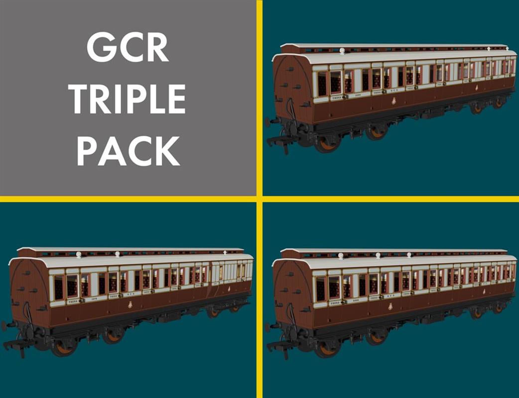 Rapido Trains OO 978017 GCR 48' Evolution Bogie Coach Non-Corridor Triple Pack