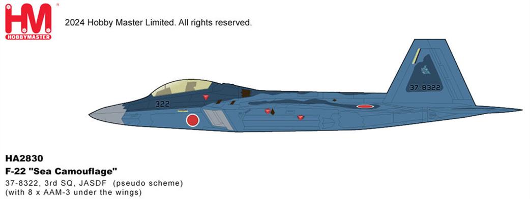 Hobby Master 1/72 HA2830 JASDF F-22 Raptor Sea Camouflage Model Aircraft