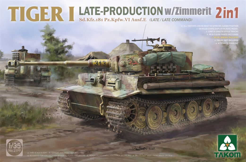 Takom 1/35 2199 German Tiger 1 Late Production With Zimmerit Plastic Kit