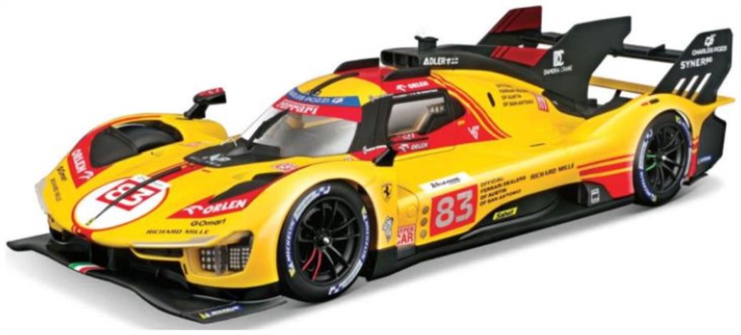 Burago 1/43 36322-24-83 Ferrari 499P #83 24H Le Mans 2024 Yellow Diecast Model