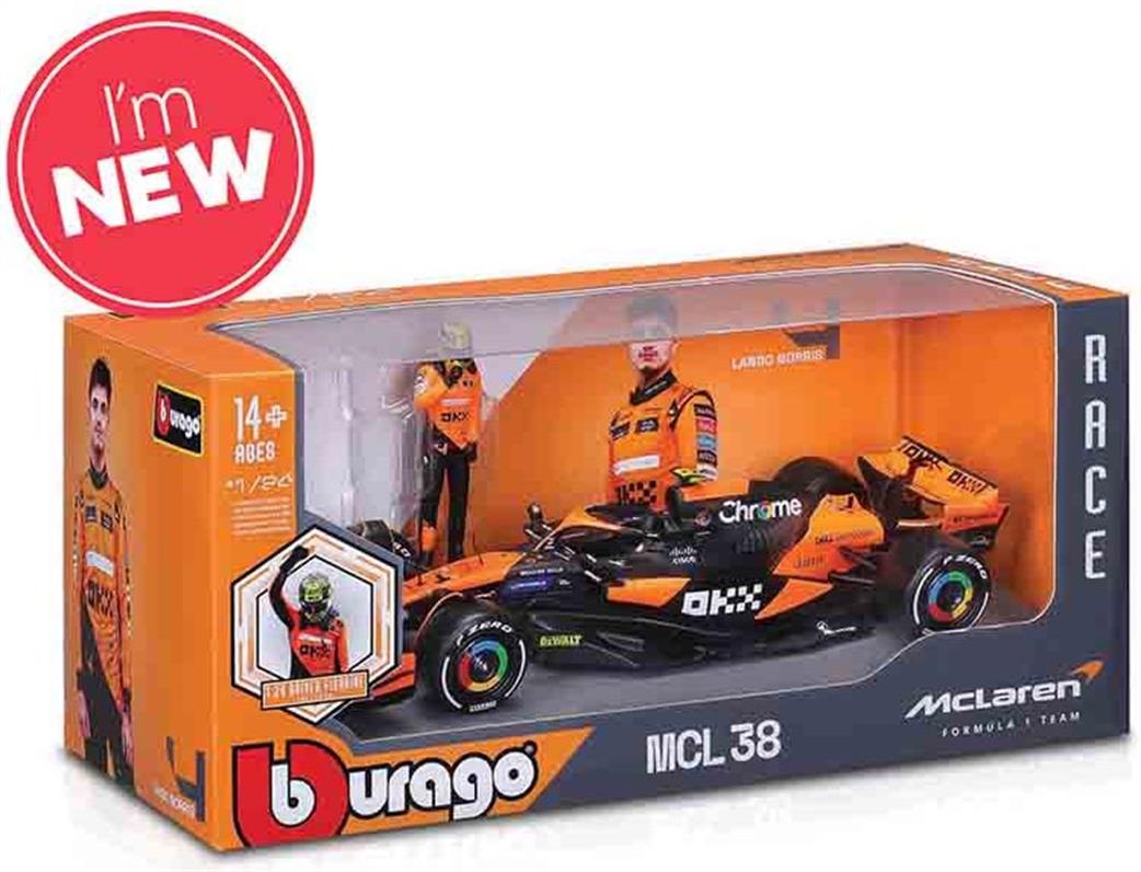 Burago 1/24 B18-28040N F1 2024 Mclaren MCL38 #4 Norris With Driver Figure