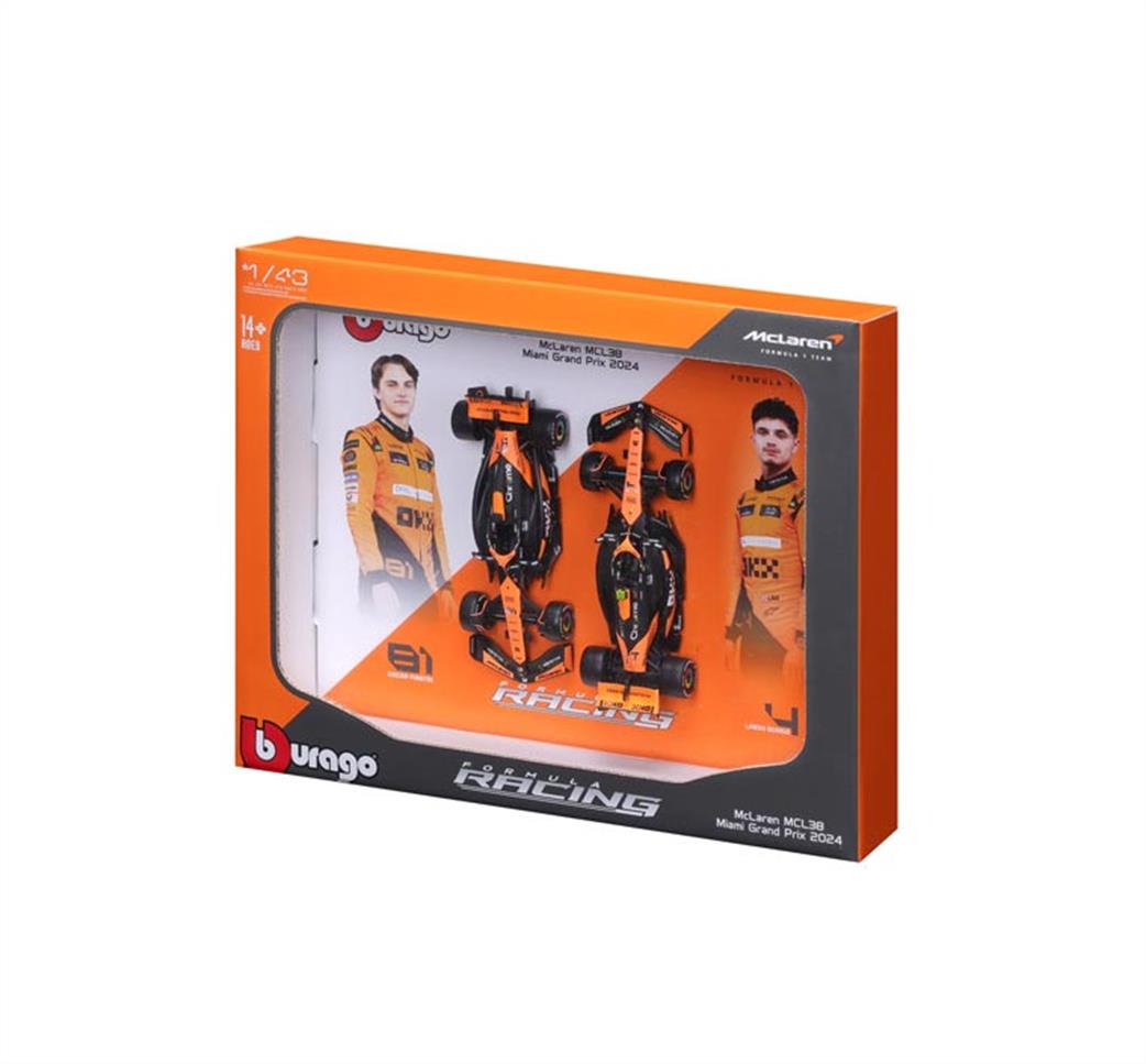 Burago 1/43 B18-38109 F1 McLaren MCL28 2024 Two Pack Norris and Piastri