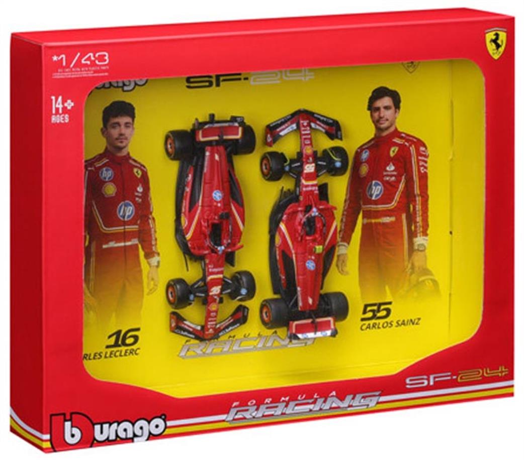 Burago 1/43 B18-36856 F1 Ferrari SF-24 2024 Two Pack Leclerc and Sainz