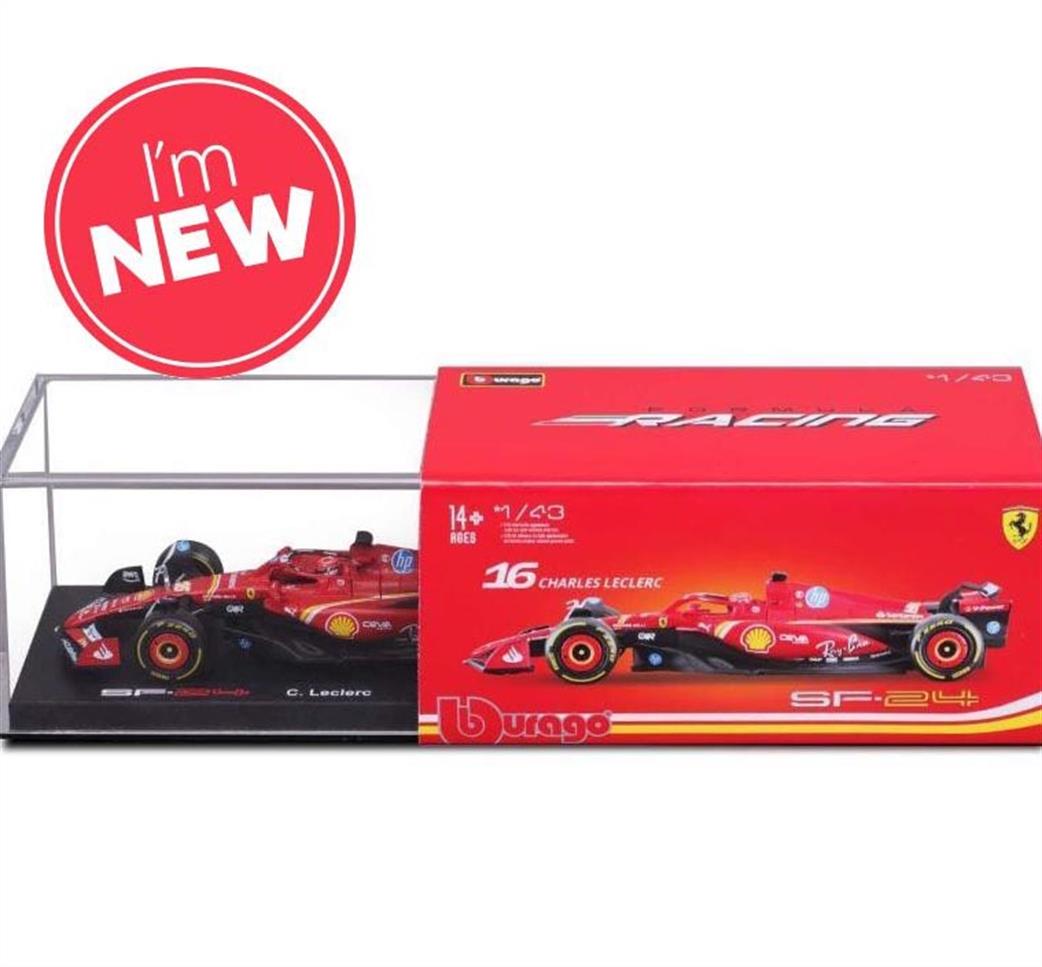 Burago 1/43 B18-36843L F1 2024 Ferrari SF-24 #16 C.Leclerc With Helmet