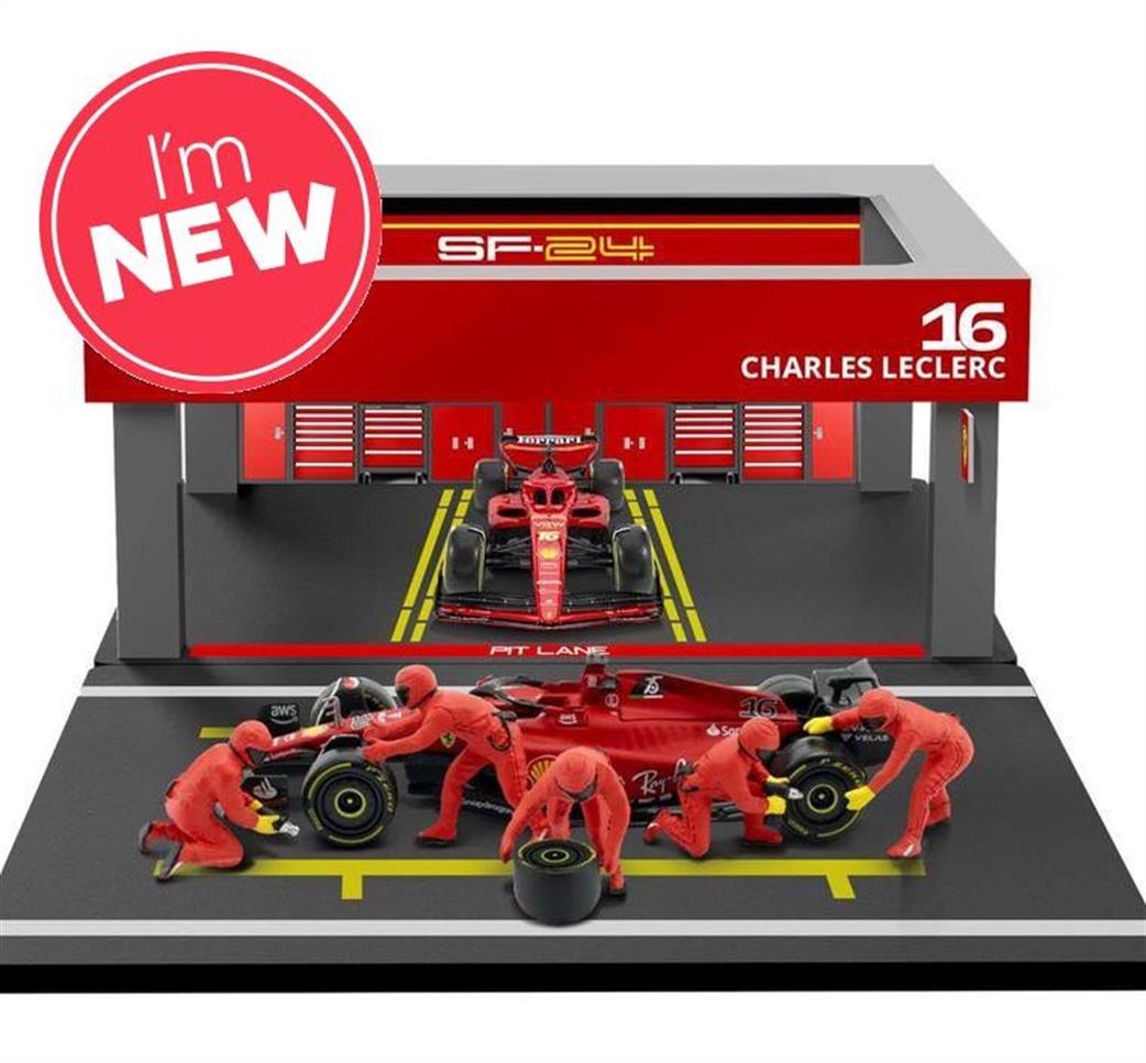 Burago 1/43 B18-36862 Ferrari SF-24 F1 2024 #16 Charles Leclerc Pit Pass Diorama