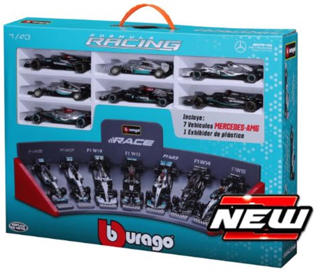 Burago 1/43 B18-38170 F1 Mercedes AMG Deluxe Gift Set with Stand