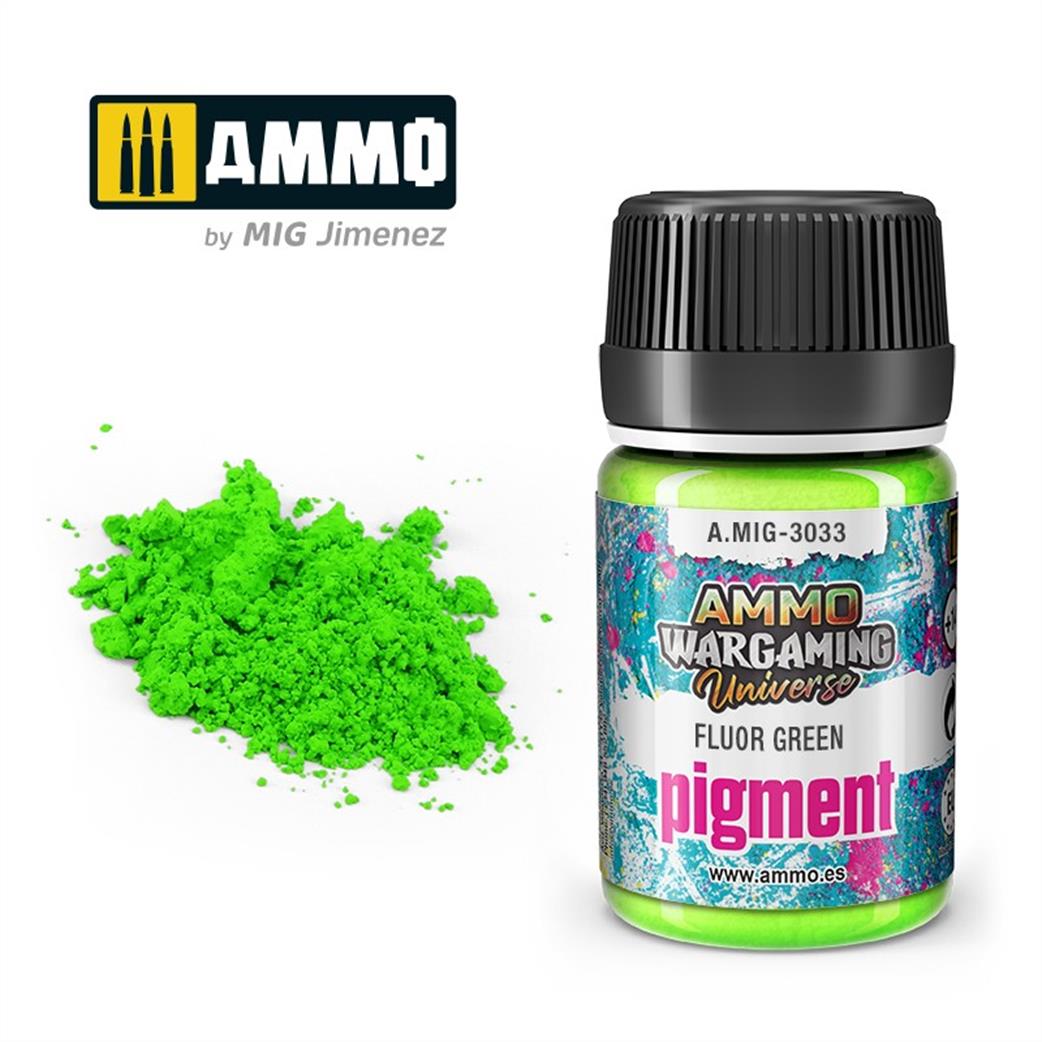 Ammo of Mig Jimenez  A.MIG-3033 Fluorescent Green Weathering Pigment 35ml Jar