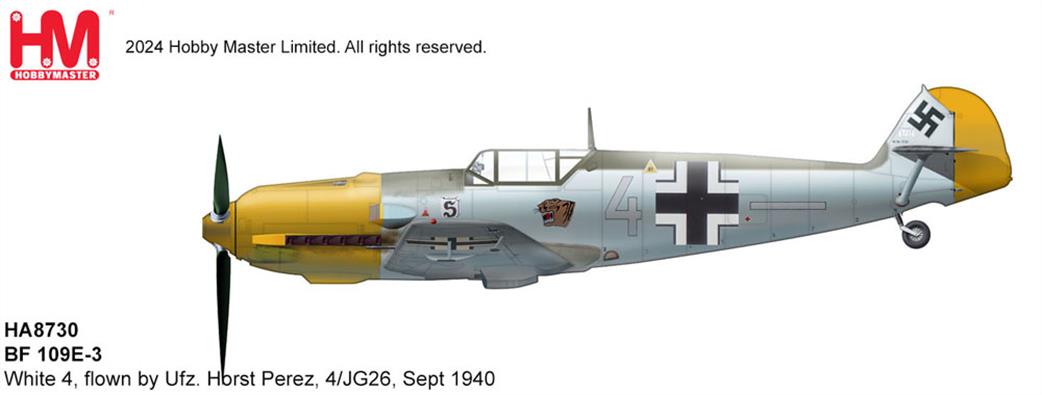 Hobby Master 1/48 HA8730 Messerschmitt Bf109E-3 Ufz Horst Perez White 4 WW2 German Fighter Model