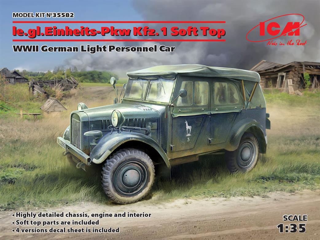 ICM 1/35 35582 le.gl.Einheitz-Pkw Kfz.1 Soft Top, WWII German Light Personnel Car