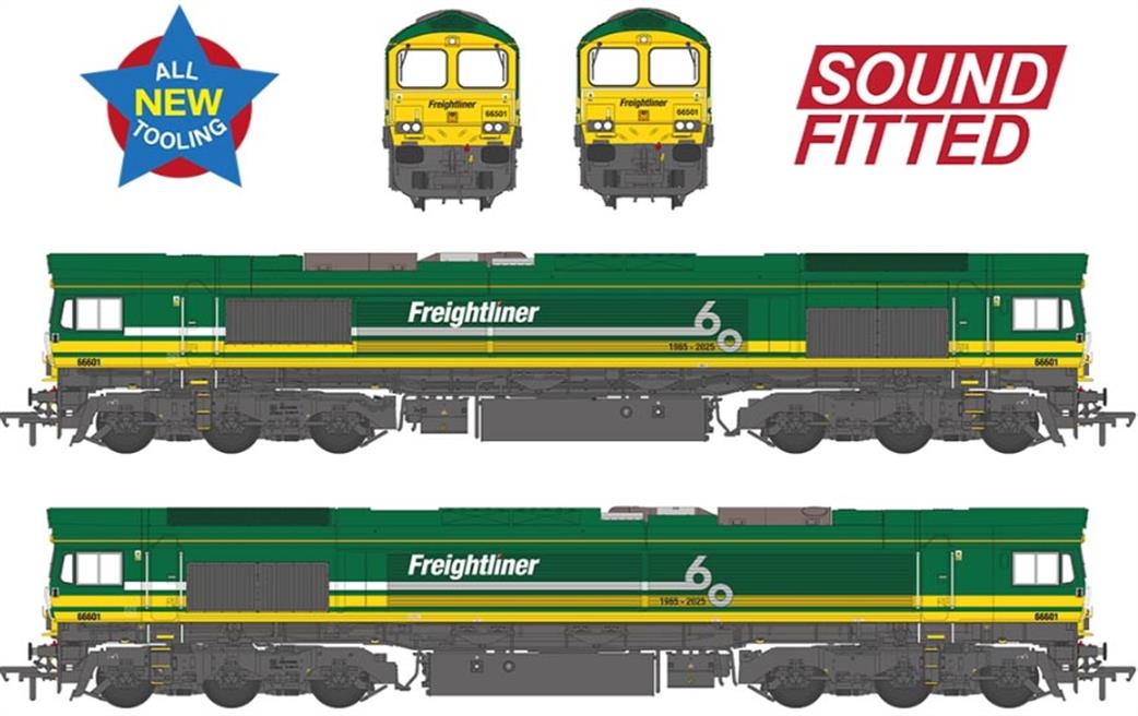 Bachmann OO 50-012SF Class 66/6 66601 Freightliner 60 1965-2025 Freightliner Orange EMD Diesel Locomotive DCC Sound Model