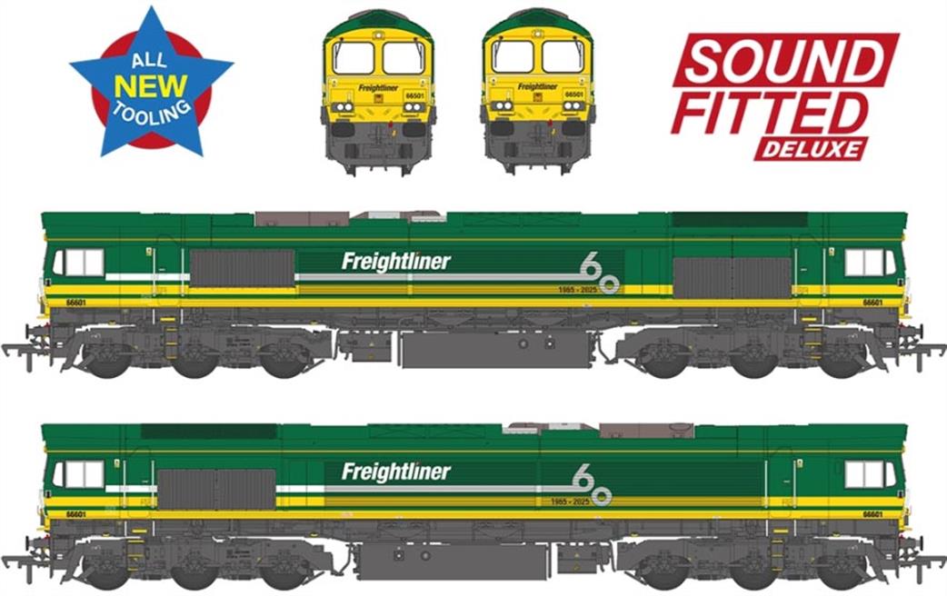 Bachmann OO 50-012SFX Class 66/6 66601 Freightliner 60 1965-2025 Freightliner Orange EMD Diesel Locomotive Deluxe DCC Sound Model