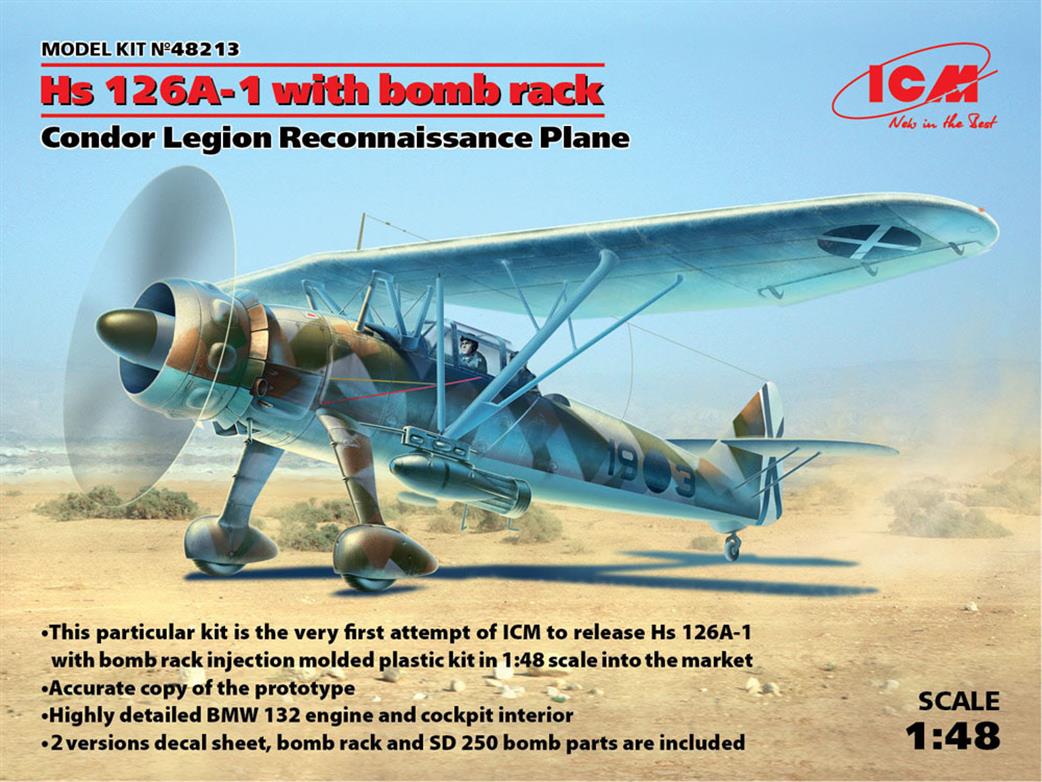 ICM 1/48 48213 Hs 126A-1 with Bomb Rack Condor Legion Reconnaissance Plane Kit