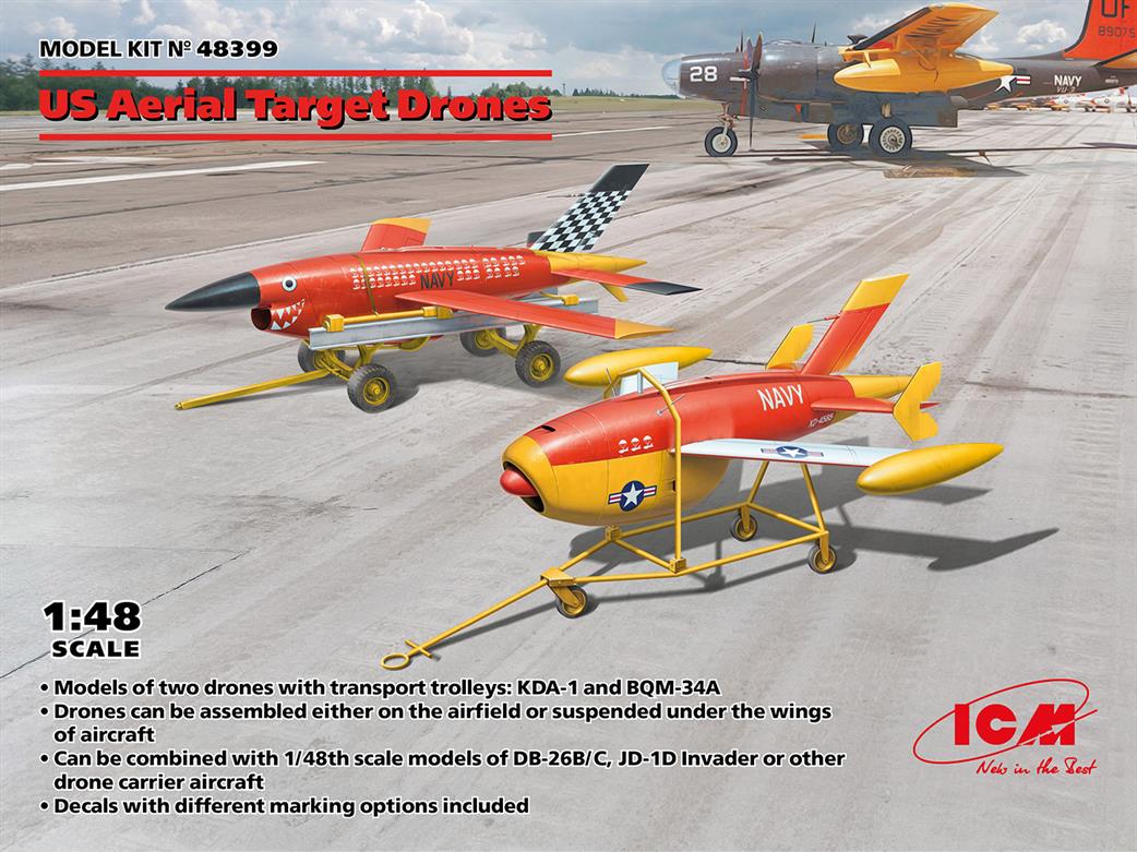 ICM 1/48 48399 U.S. Aerial Target Drones Set of 2 Drones & 2 Trailers