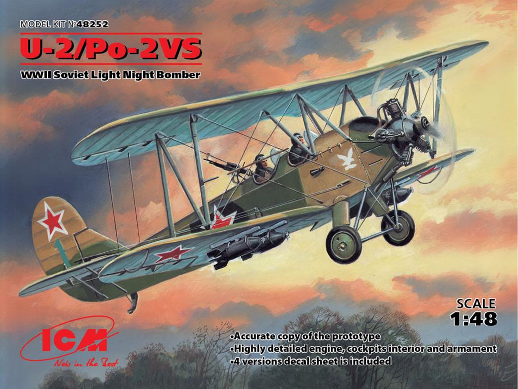 ICM 1/48 48252 U-2/Po-2VS, WWII Soviet Night Light Bomber Aircraft Plastic Kit