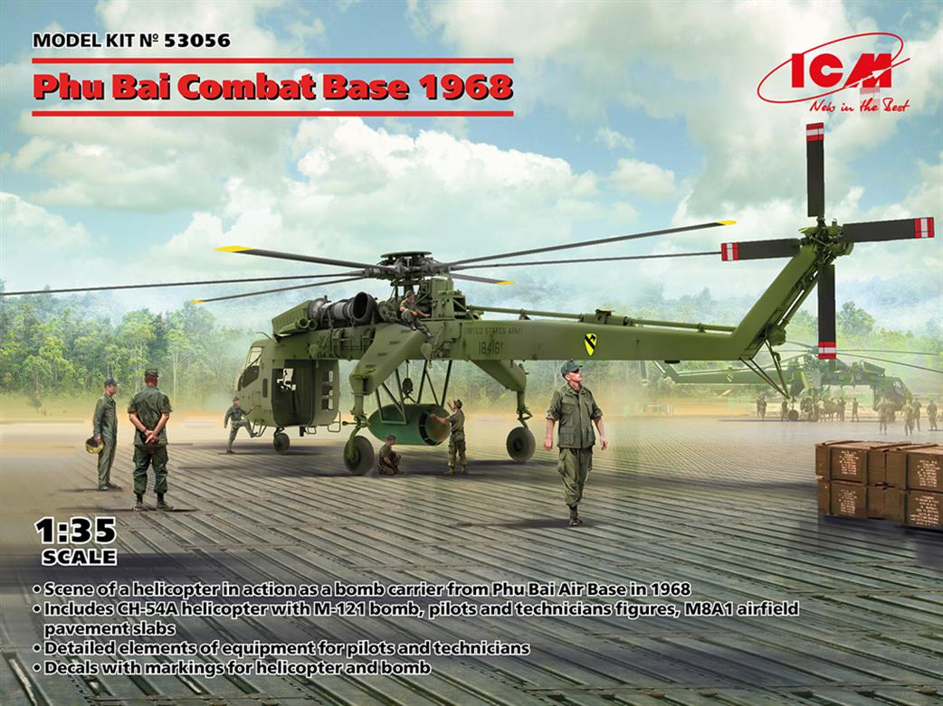 ICM 1/35 53056 Phu Bai Combat Base, 1968 with CH-54A Helicopter, Figures & M8A1 Airfield Pavement Slabs