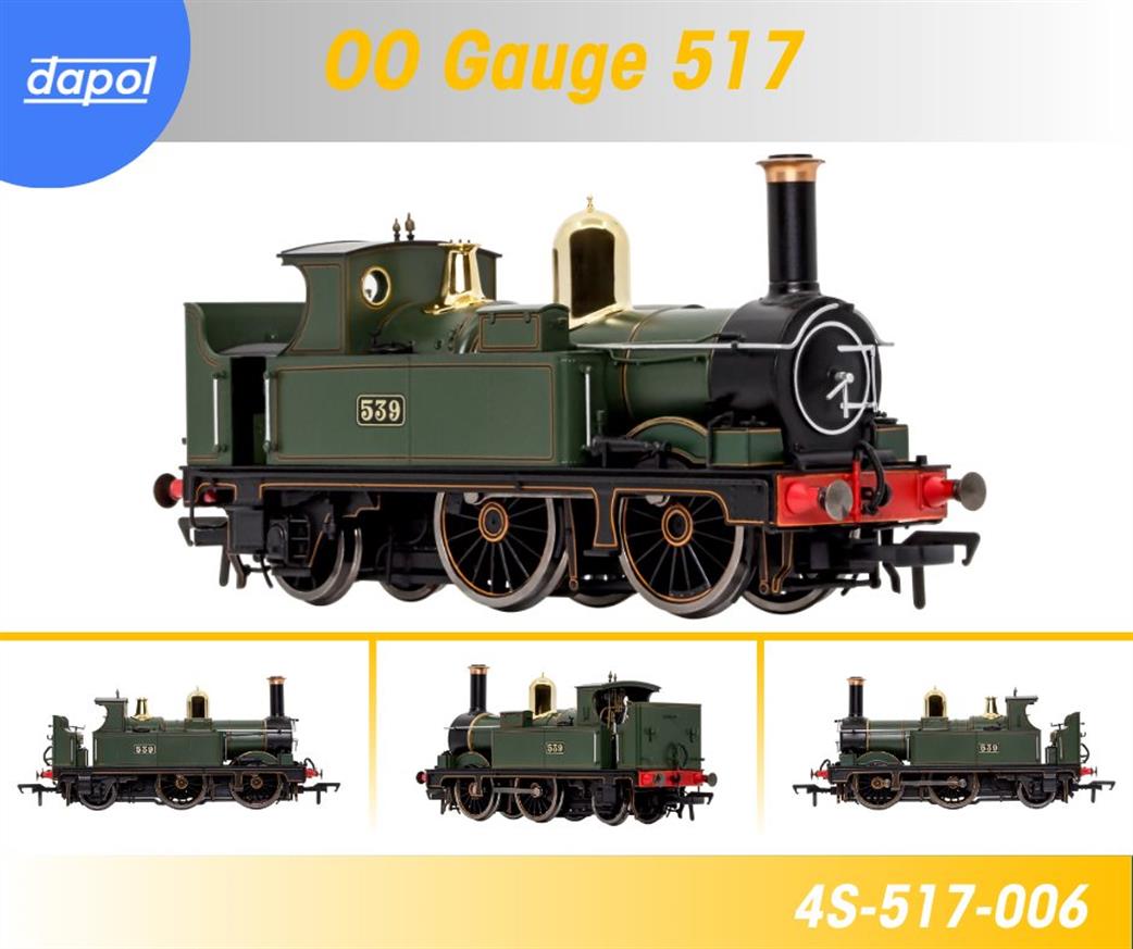 Dapol OO 4S-517-006S GWR 539 517 Class 0-4-2T Lined G.W Green Black Frames DCC Sound