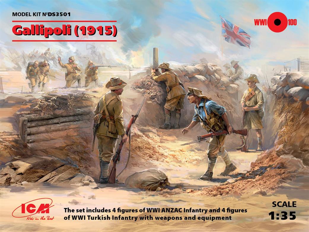 ICM 1/35 DS3501 Gallipoli (1915) ANZAC & Turkish Infantry 8 Figures