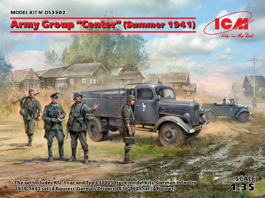 ICM 1/35 DS3502 Army Group Centre, Summer 1941 Kfz.1 Car, Typ L3000S Truck & 8 Figures