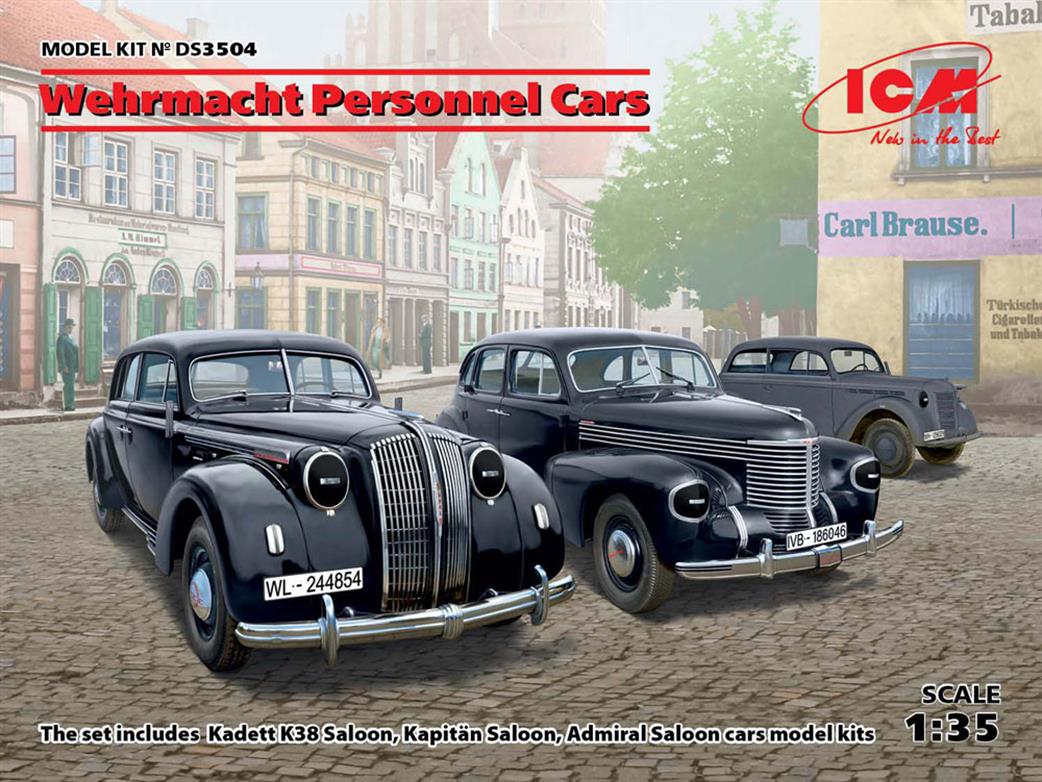 ICM 1/35 DS3504 Wehrmacht Personnel Cars, Kadett K38 Saloon, Kapitan Saloon, Admiral Saloon (Set of 3)