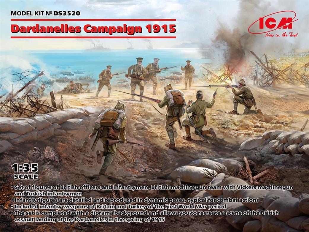 ICM 1/35 DS3520 Dardanelles Campaign 1915 (WWI British Infantry, WWI British Vickers MG Crew, WWI Turkish Infantry)