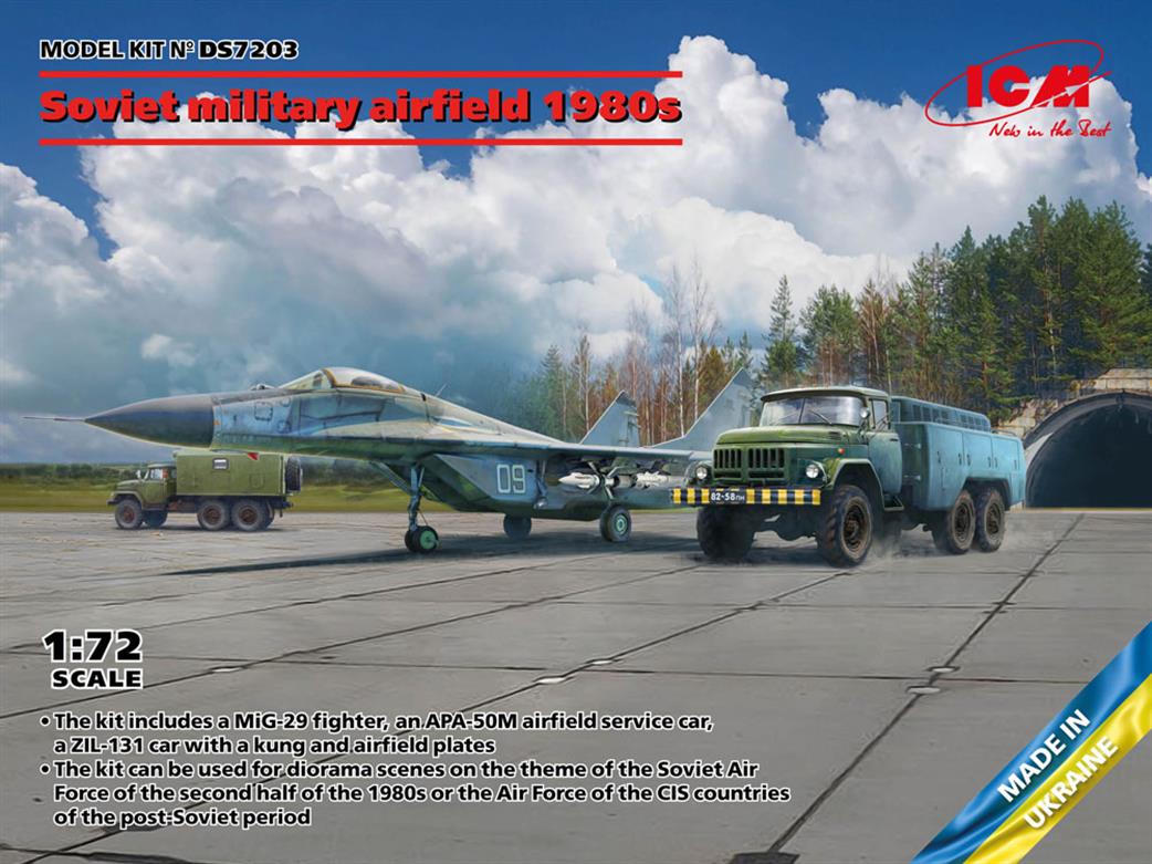 ICM 1/72 DS7203 Soviet Military Airfield 1980s Set (MiG-29, APA-50M, ZiL-131 & Airfield Plates)