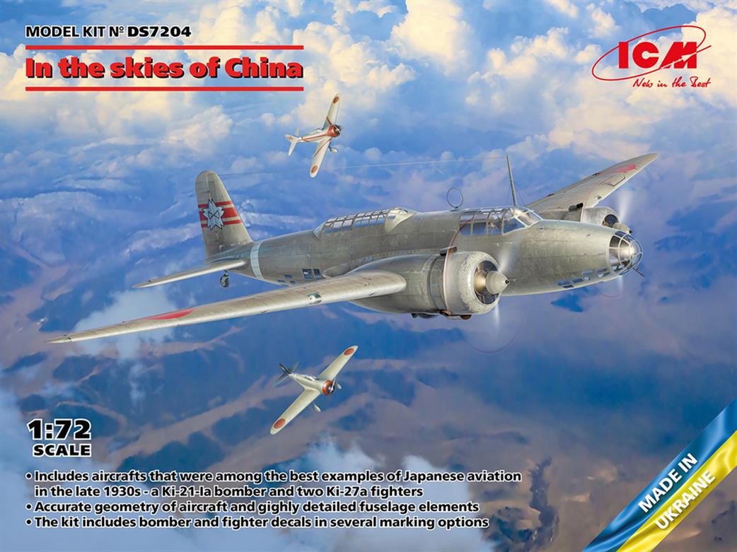 ICM 1/72 DS7204 In The Skies of China, Ki-21-Ia, Two ??-27? (Set of 3 Planes)