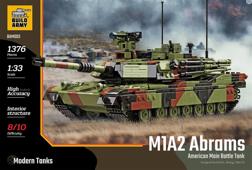 Build Army 1/33 BM003 M1A2 Abrams Main Battle Tank Block Construction Tank Model