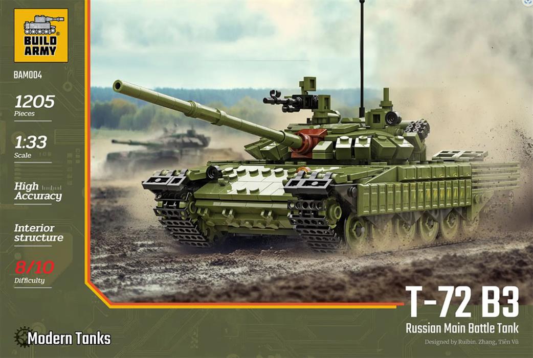 Build Army 1/33 BM004 T-72 B3 Main Battle Tank Block Construction Tank Model