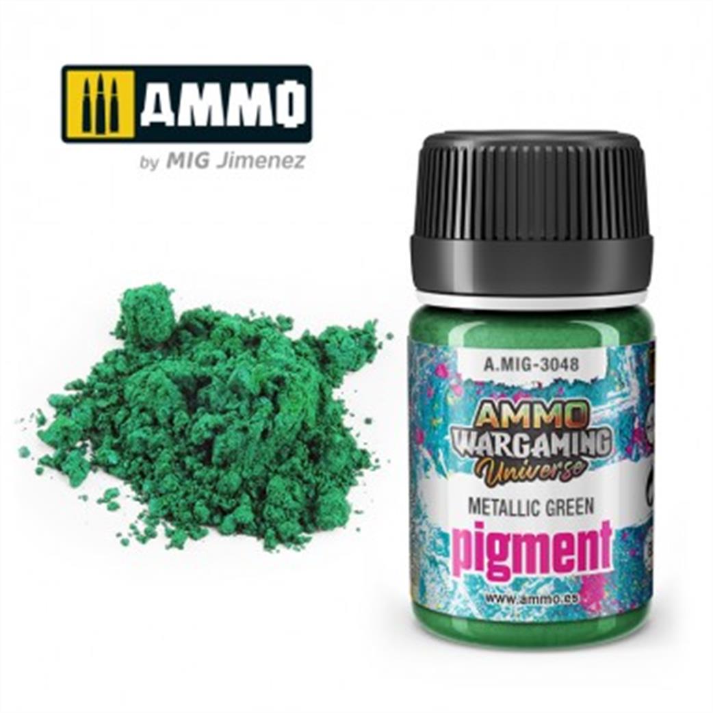 Ammo of Mig Jimenez  A.MIG-3048 Metallic Green Weathering Pigment 35ml Jar