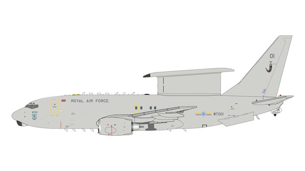 Gemini Jets 1/200 G2RAF1396 Royal Air Force E-7 Wedgetail AEW1 (B737 AEW1) WT001 with upgraded stand