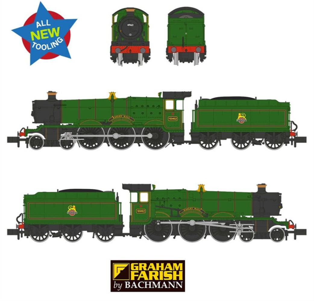 Graham Farish N 372-010 GWR 49XX 4962 Ragley Hall BR Lined Green Early Emblem Steam Locomotive