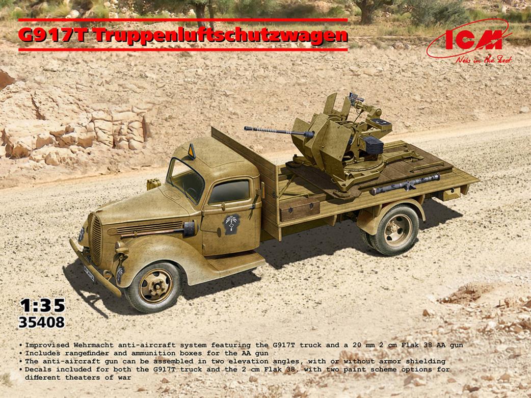 ICM 1/35 35408 G917t Truppenluftschtzwagen Flak 38 Anti Aircraft Truck Kit